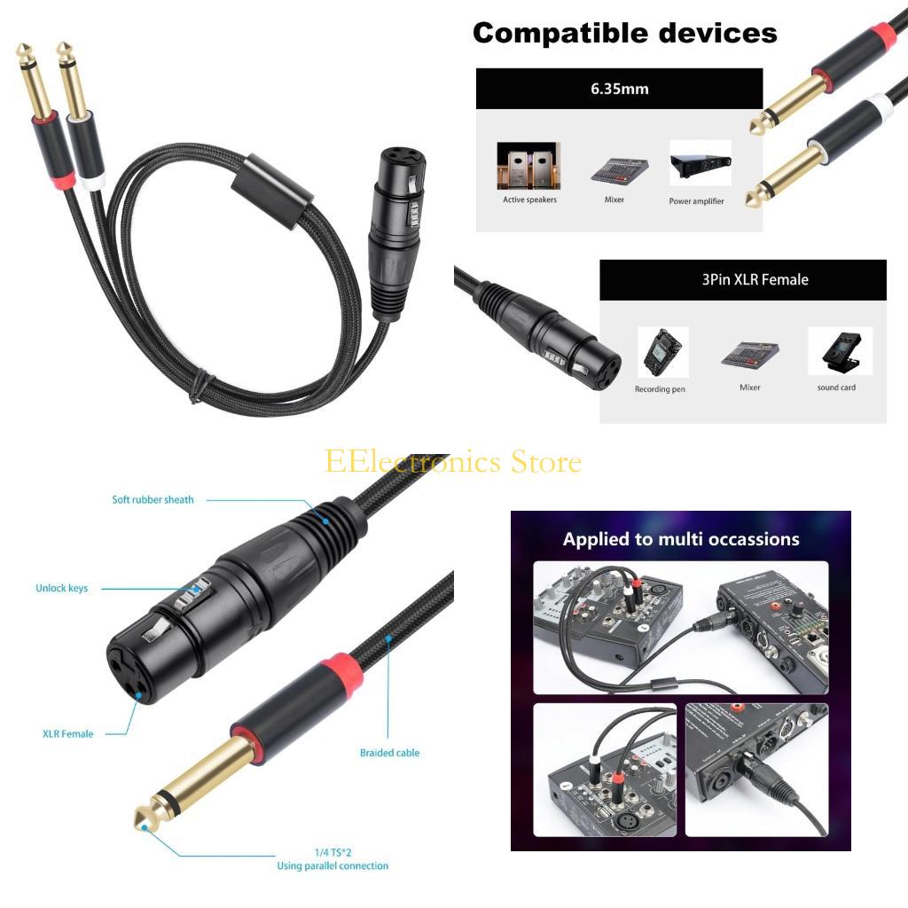 Audio And Music Splitter - B03C 2x6.35mm 1/4inch to 3Pin Microphones