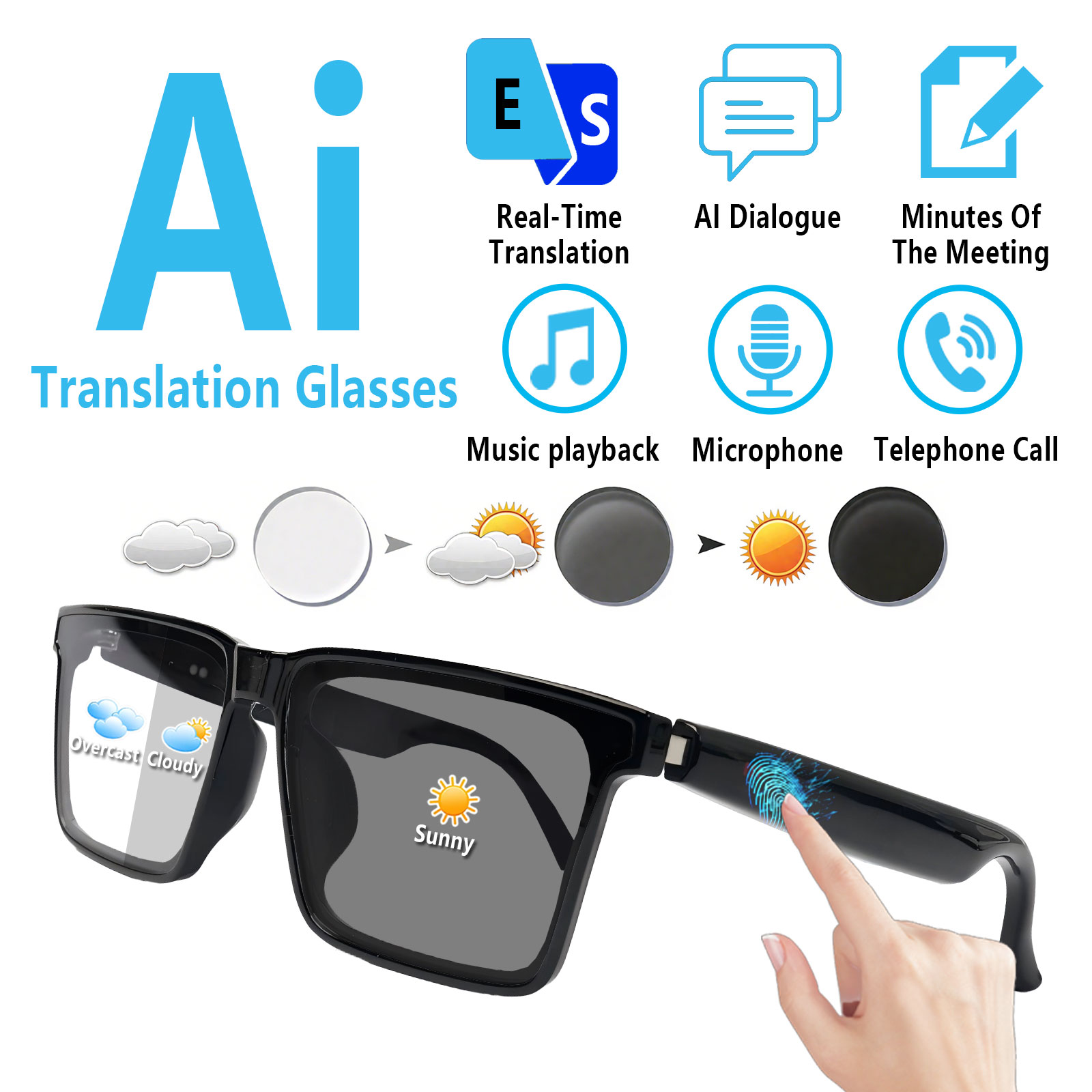 Audio Music Bluetooth - Smart Audio Glasses with Real-Time Translation